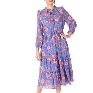 Julia Jordan Long Sleeve Ruffle Drawstring Midi Dress